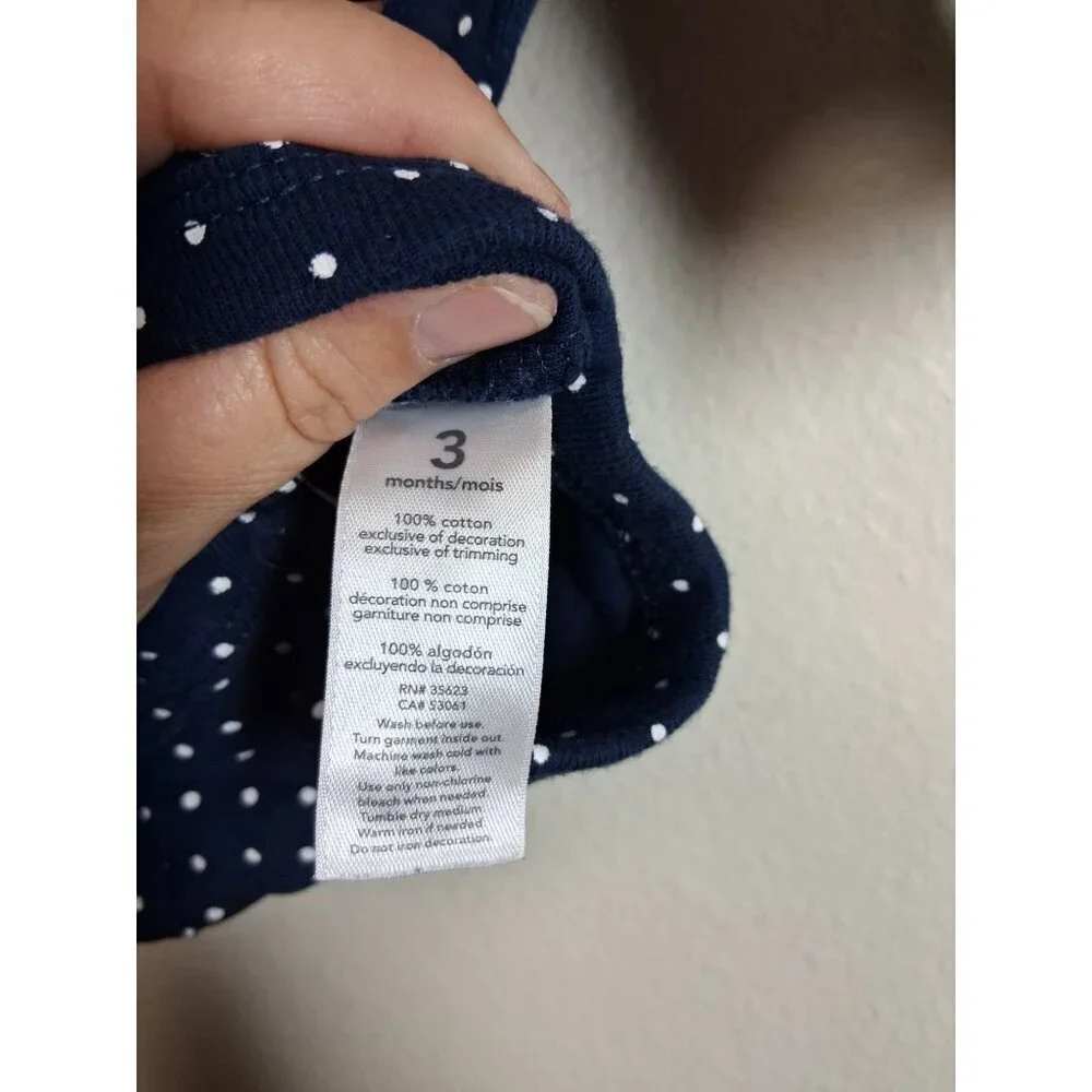 Carter's Bodysuit Cotton Long Sleeve Strawberry Blue Baby Girls Size 3 Months